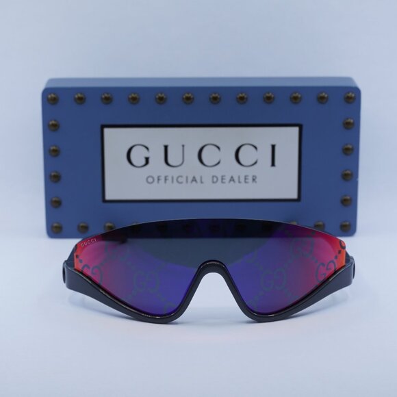 Gucci GG1650S 009 Shield Sunglasses - Ruthenium/Red Mirror - Picture 2 of 11
